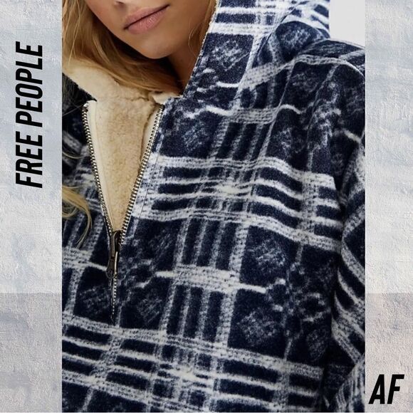 FREE PEOPLE MISS YOU PONCHO BLUE WHITE NEW XS/S HOODED - Picture 4 of 10